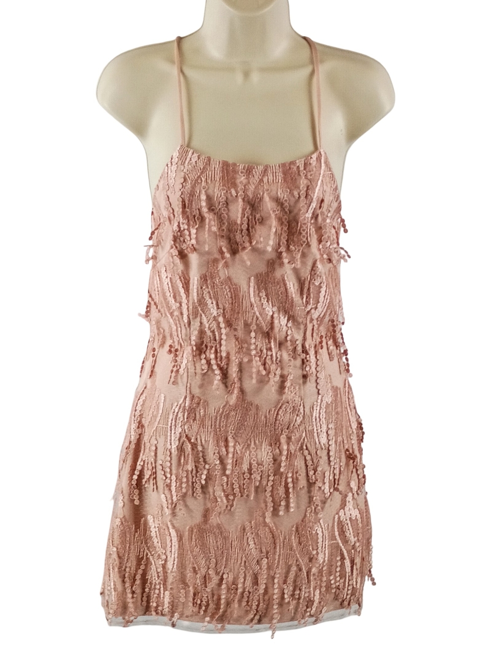 Lulu's Dusty Rose Trim Fringe Backless Mini Dress
